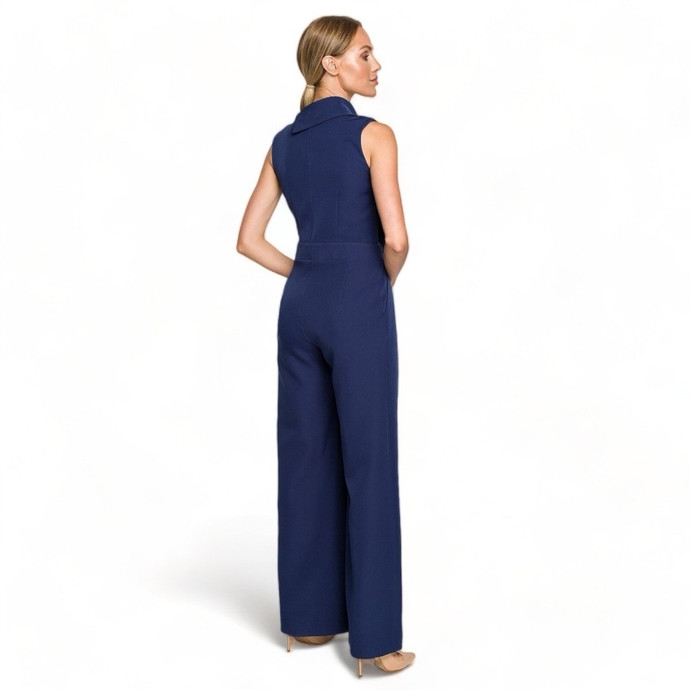 NWT PRETTYGARDEN Elegant Navy Sleeveless Long Jumpsuit, Ribbed Knit, Mock Neck - Picture 10 of 15
